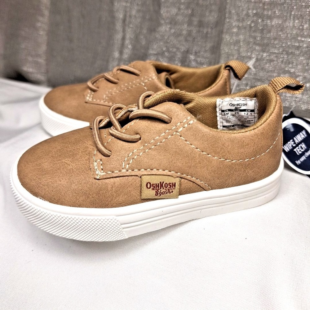Oshkosh 5 Toddler Putney Tan Slip On Sneakers Wipe Clean Shoes Wipe Away Tech